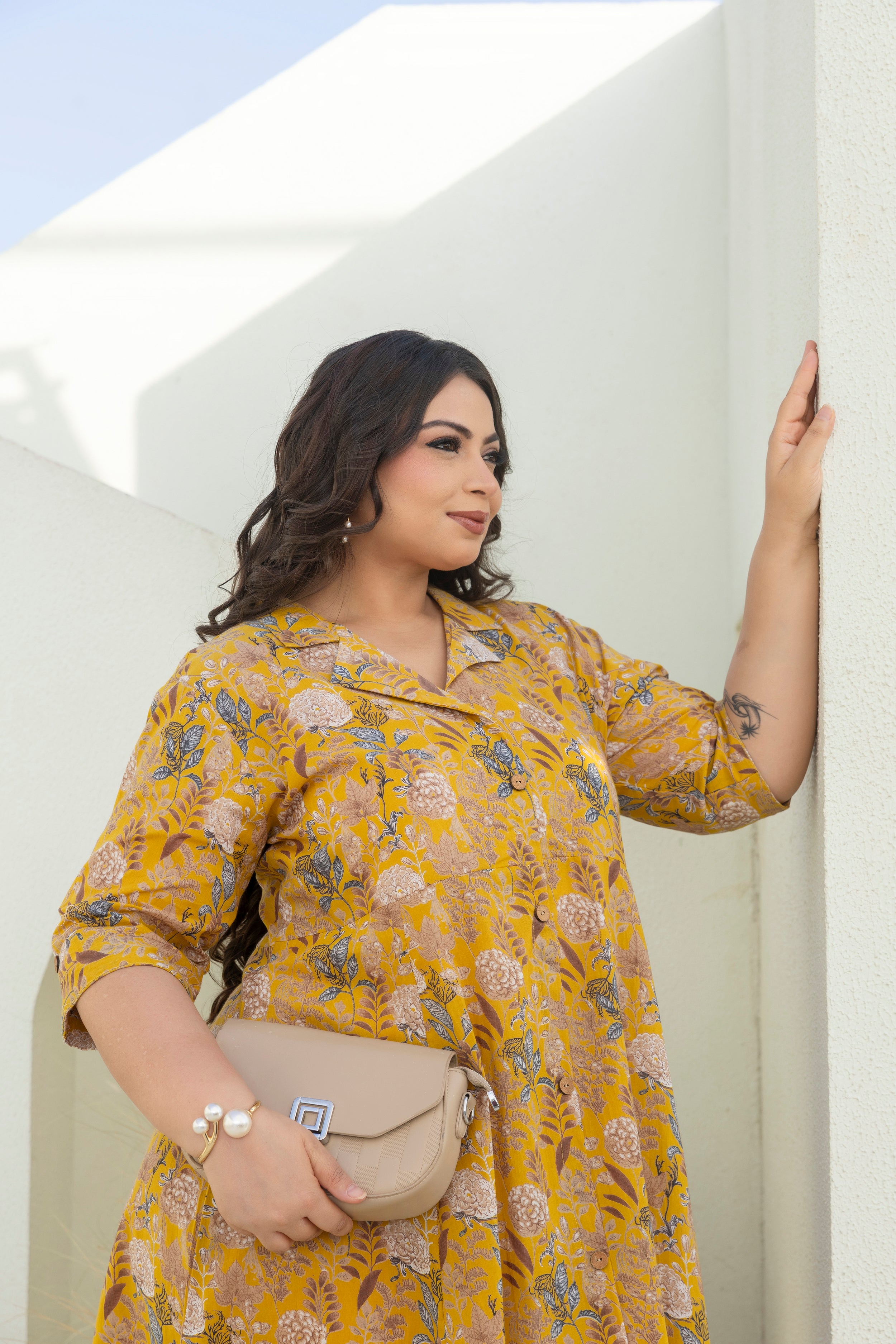 Mustard Bloom Flared Dress