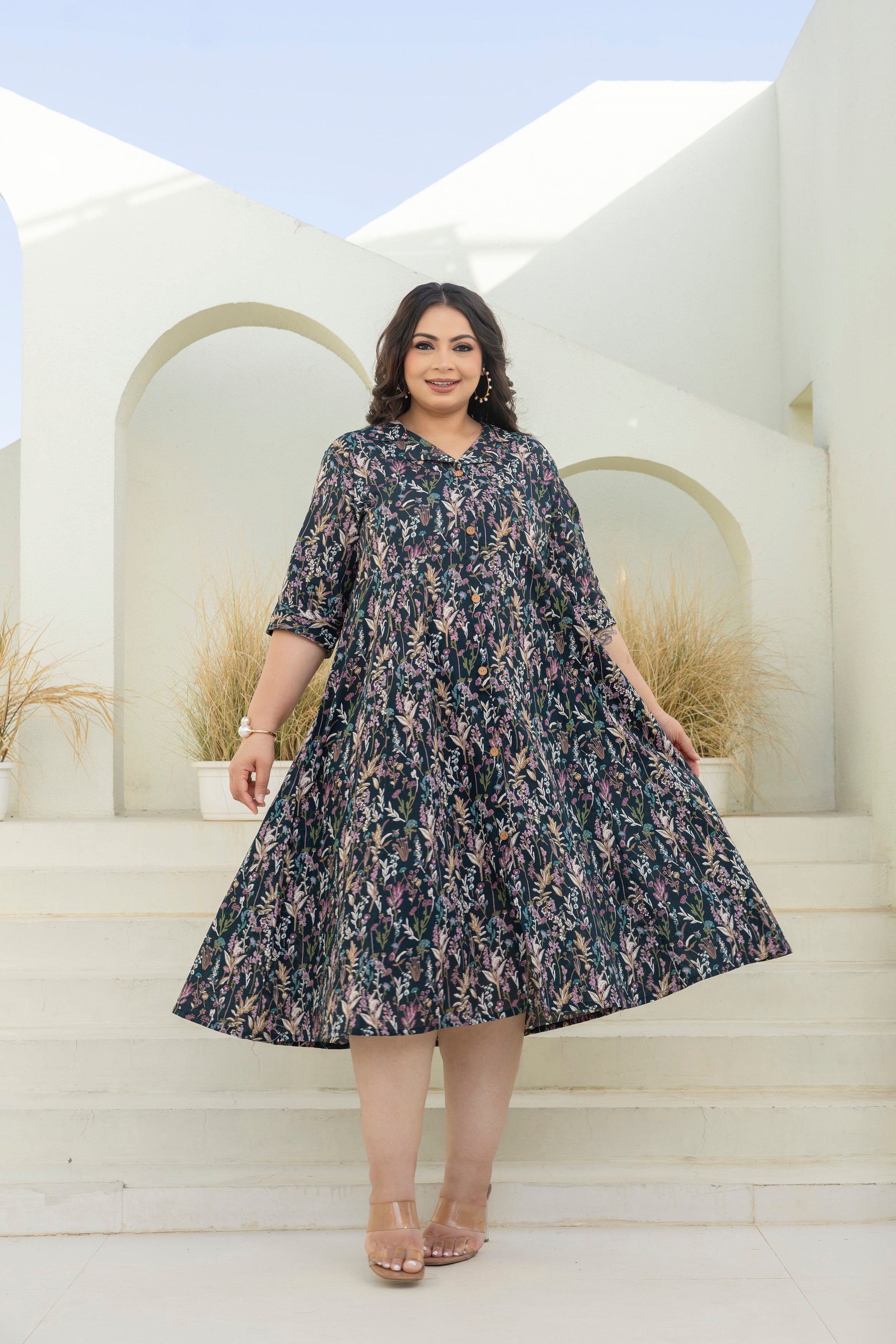 Midnight Floral Shirt Dress