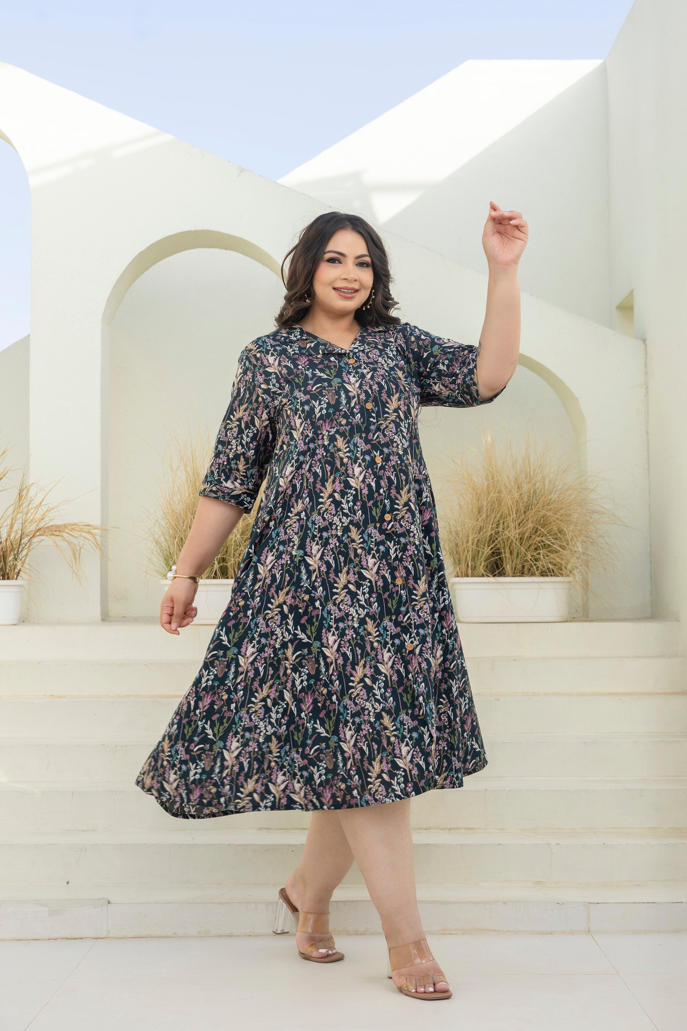 Midnight Floral Shirt Dress