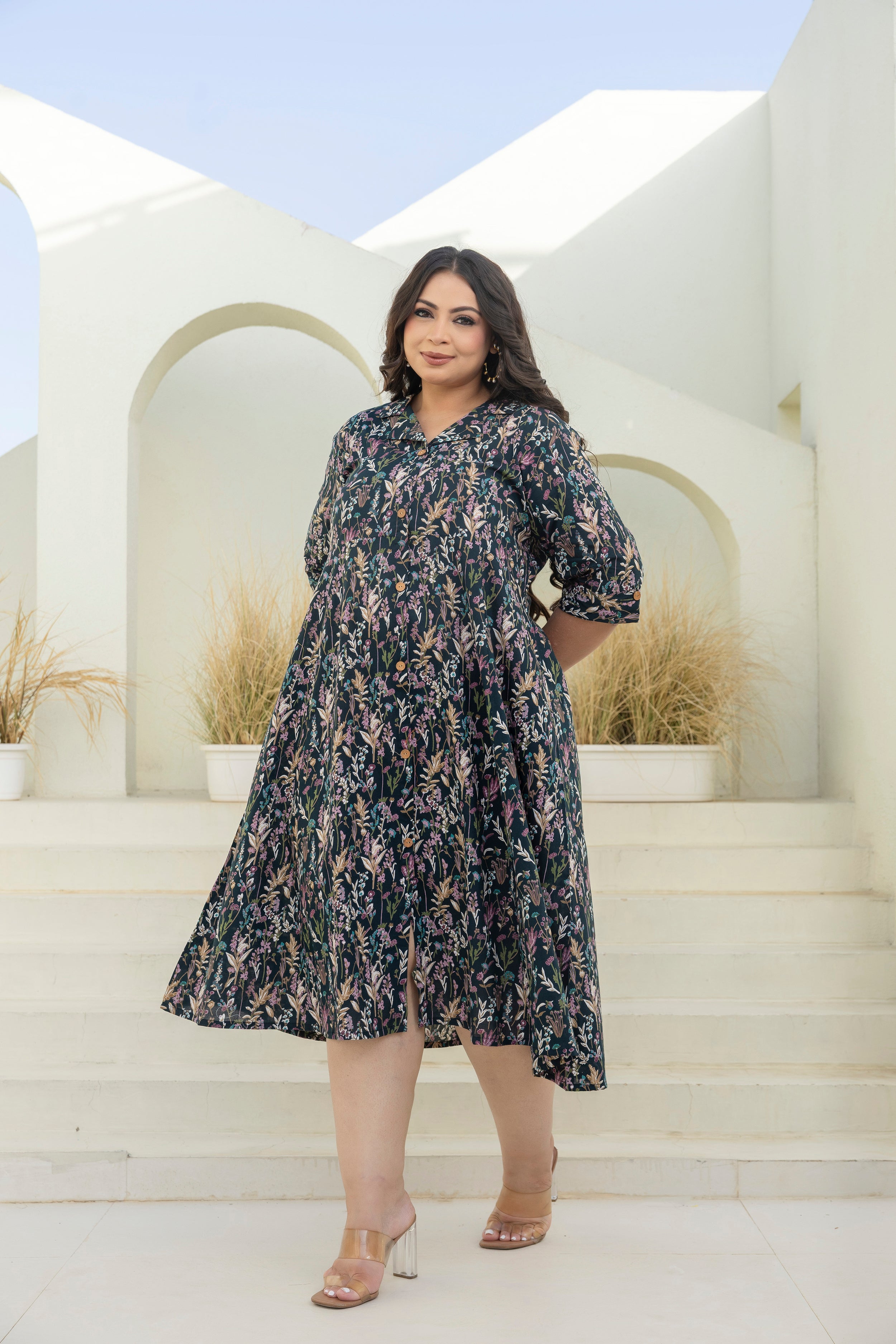 Midnight Floral Shirt Dress