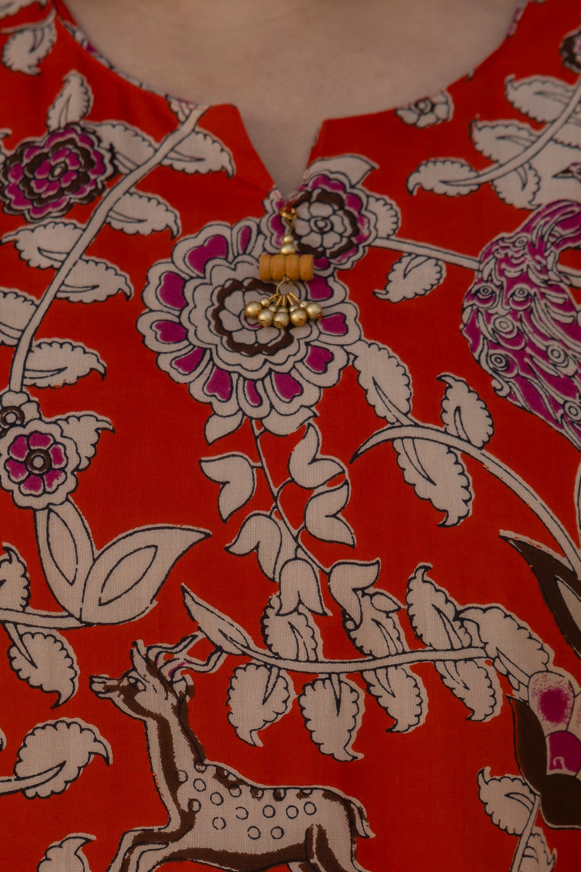 Red Printed Cotton Kurta Palazzo Set