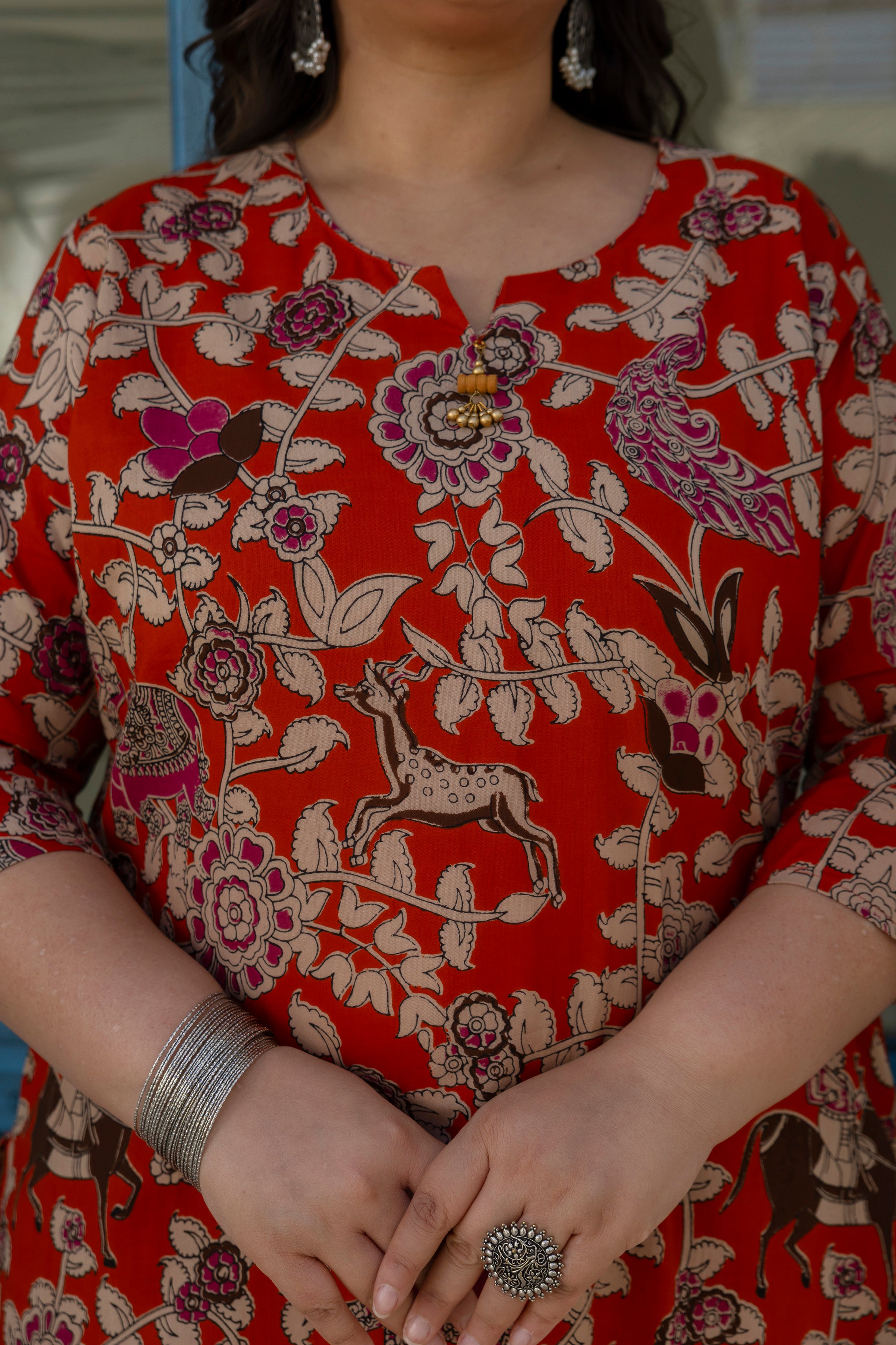 Red Printed Cotton Kurta Palazzo Set