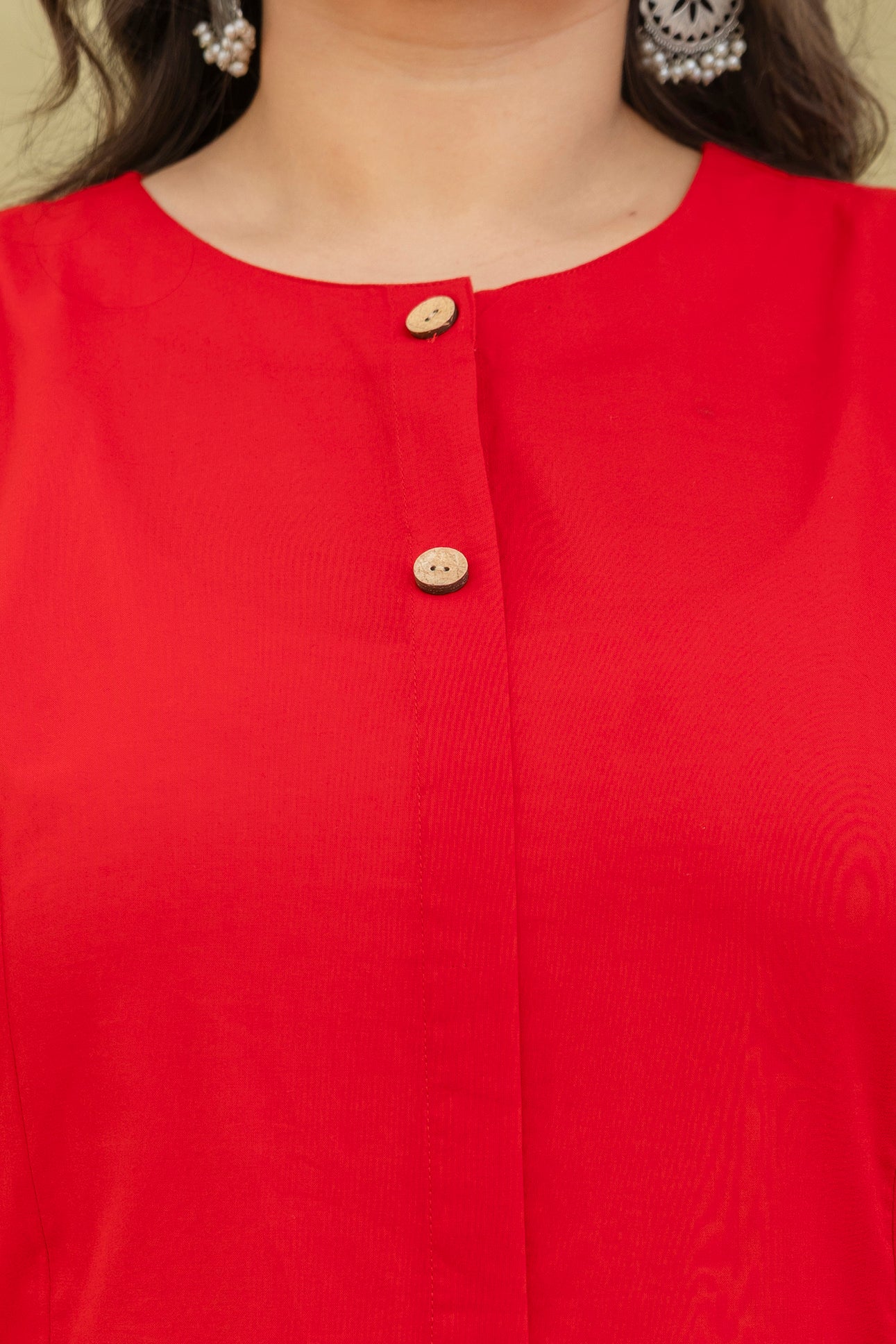 Red Hand Brush Painted Cotton Kurta Palazzo Set
