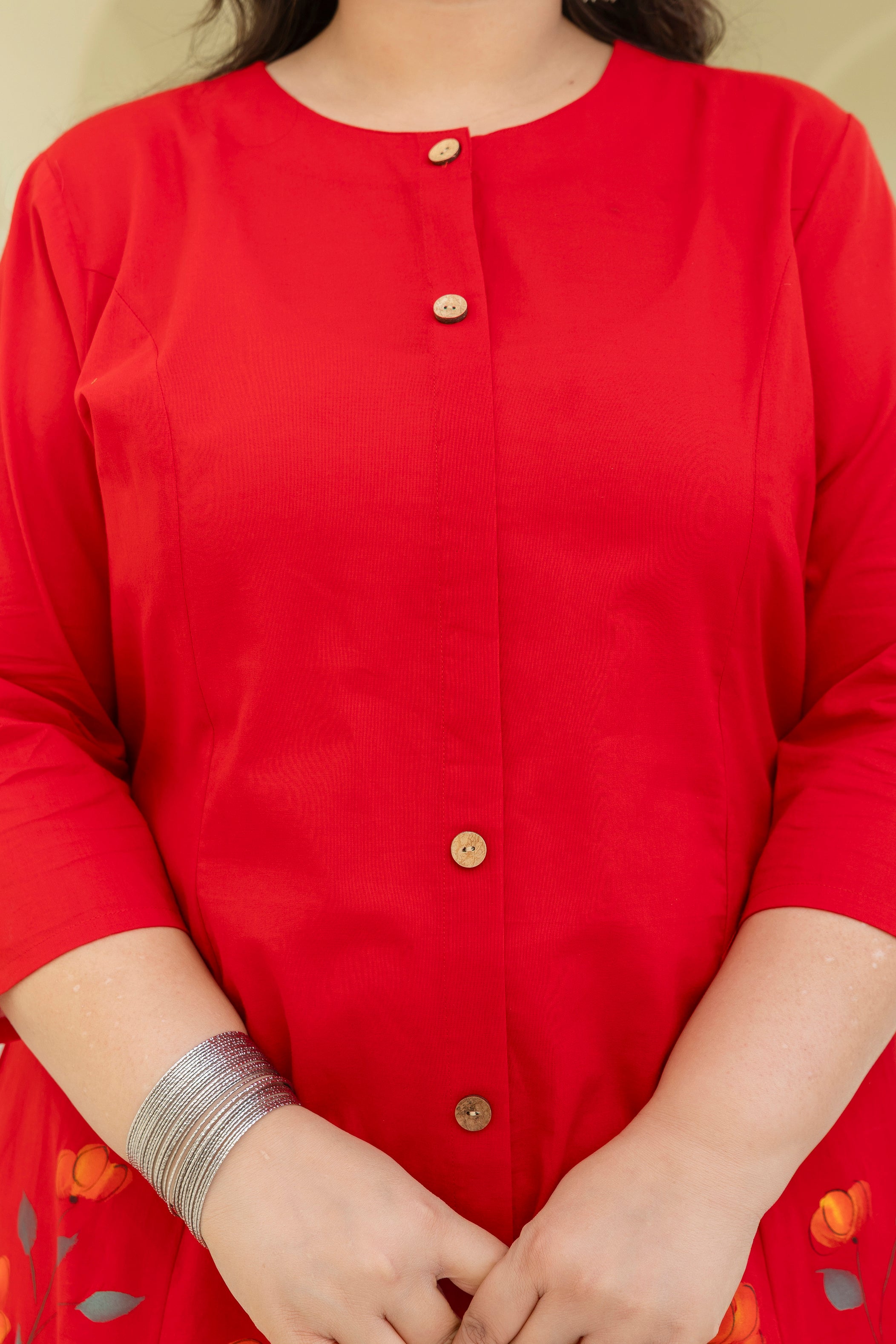 Red Hand Brush Painted Cotton Kurta Palazzo Set