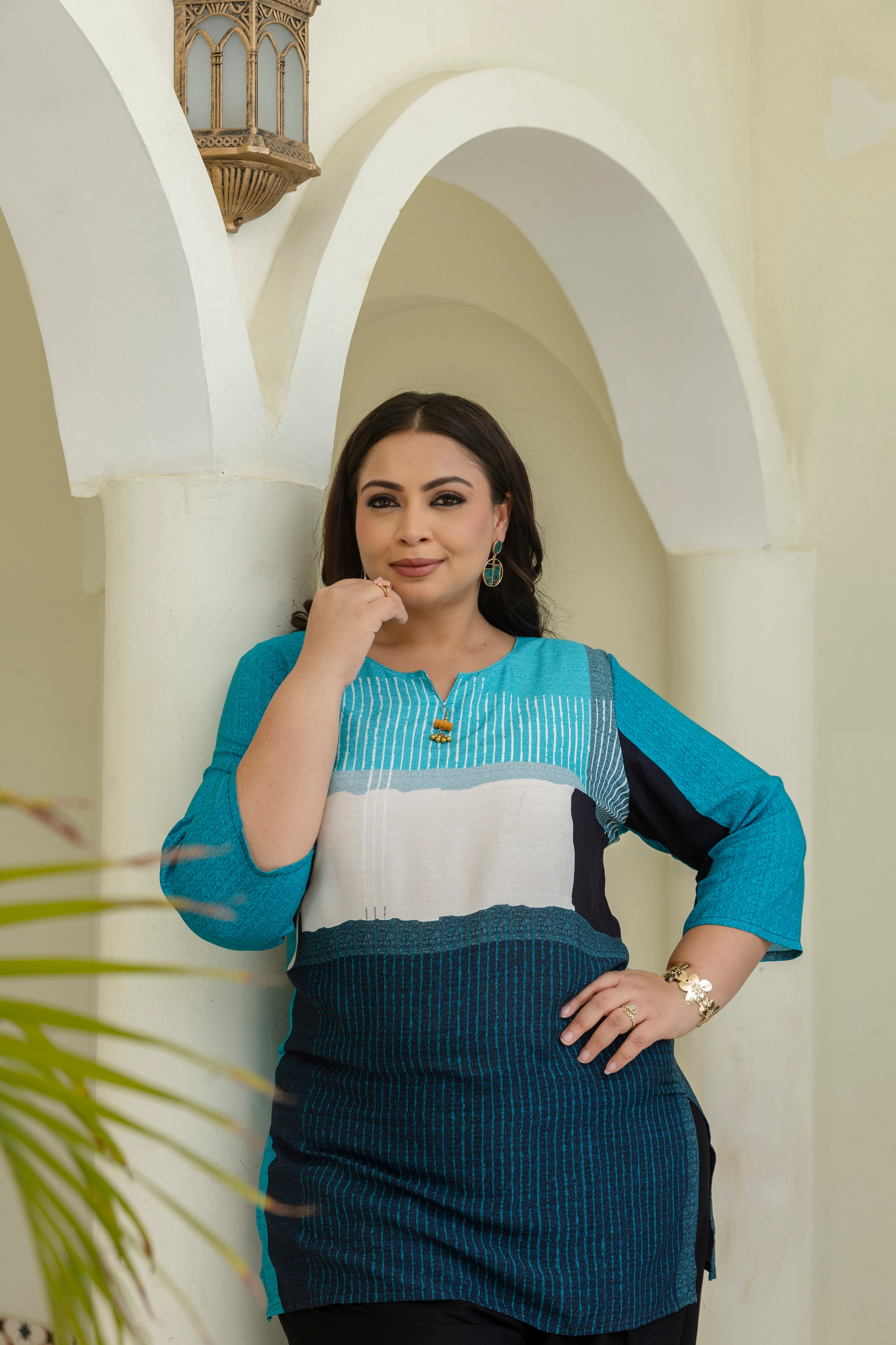 Teal Blue Abstract Co-Ord Set with Trending Farshi Salwar