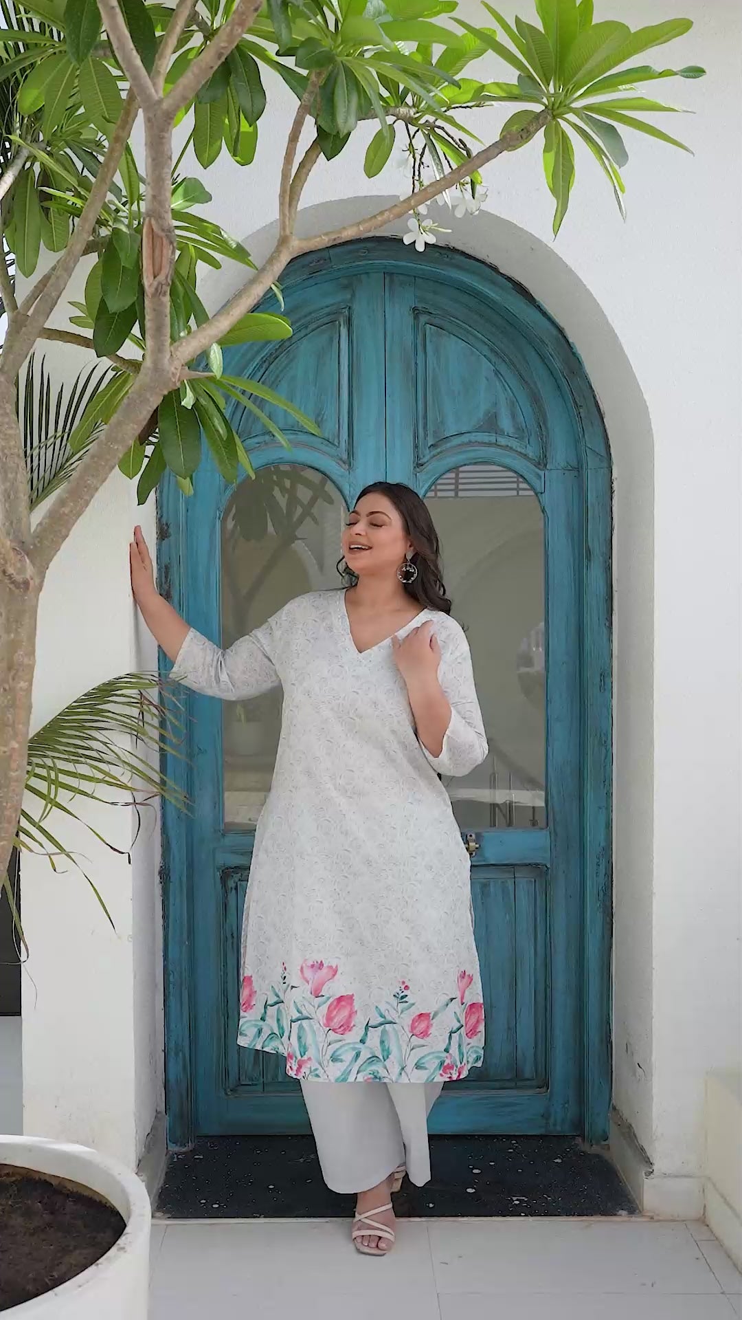 Grey Floral Kurta Palazzo Set