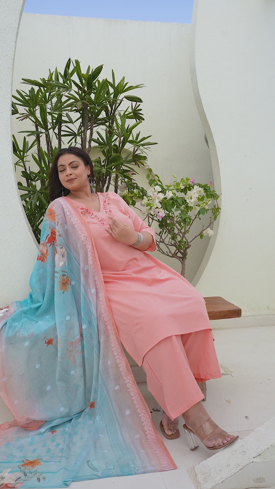 Light Orange Peach Kurta Set with Dupatta