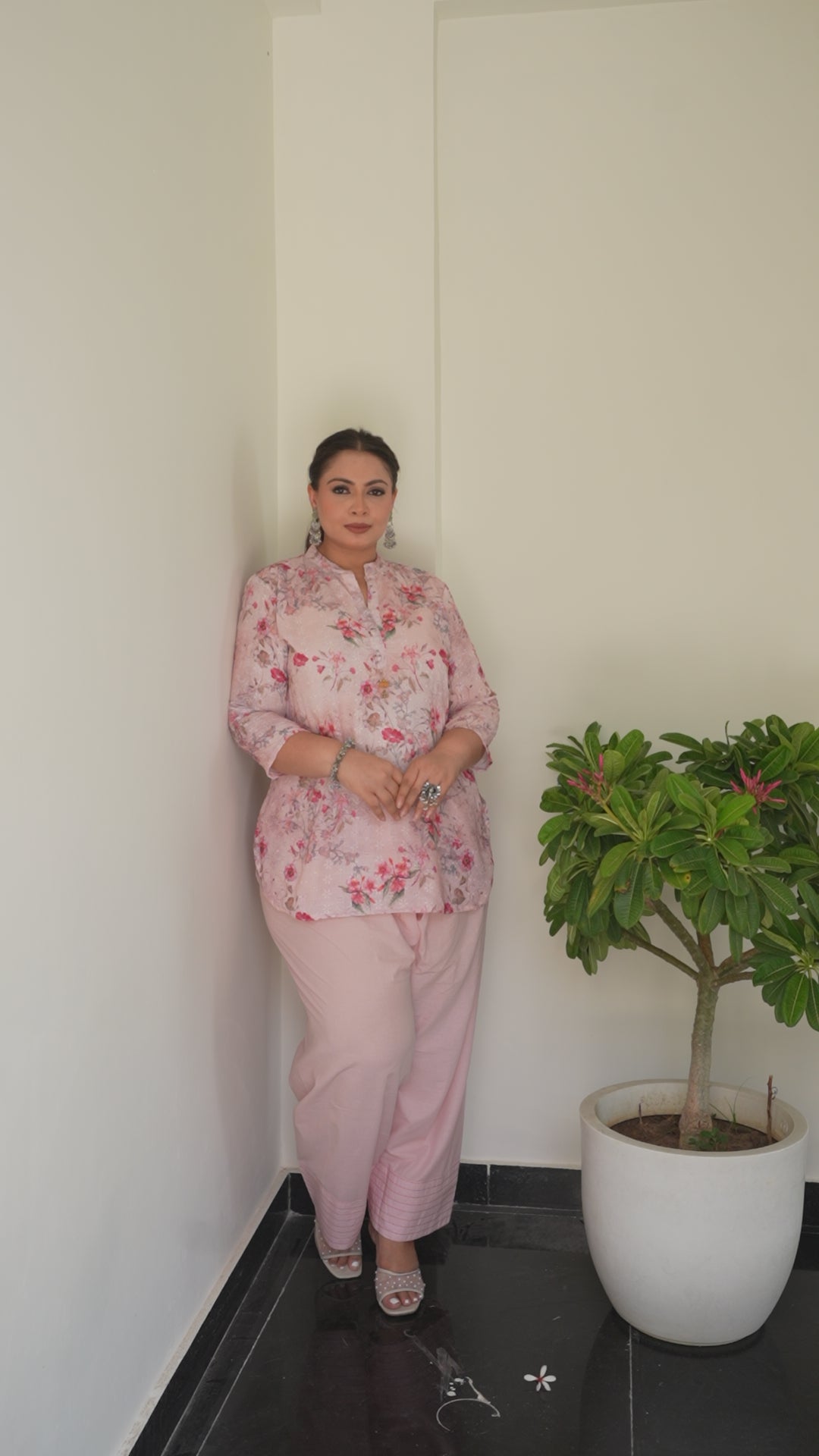Blush Pink Floral Kurta Palazzo Set