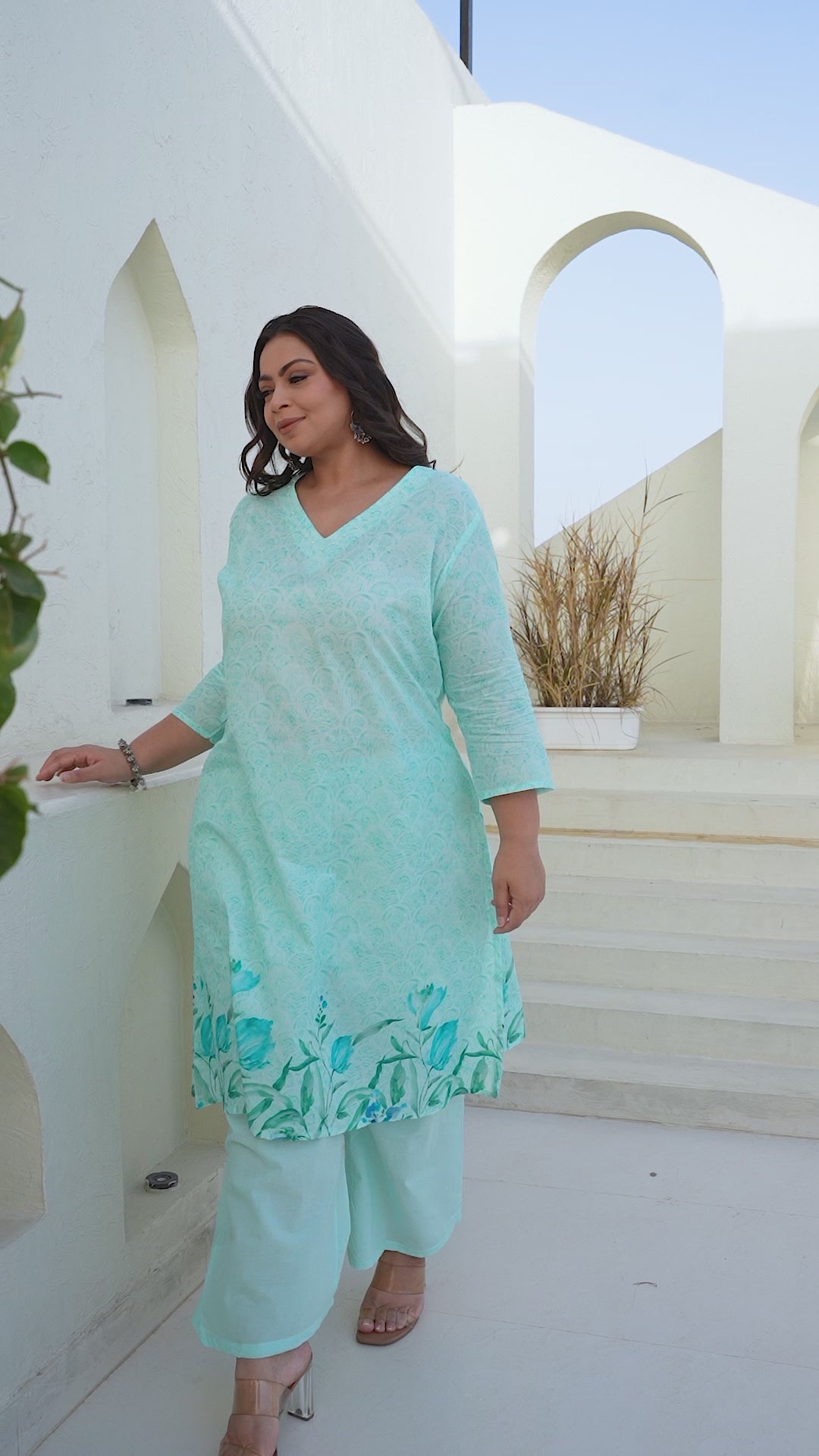 Aqua Blue Kurta Palazzo Set