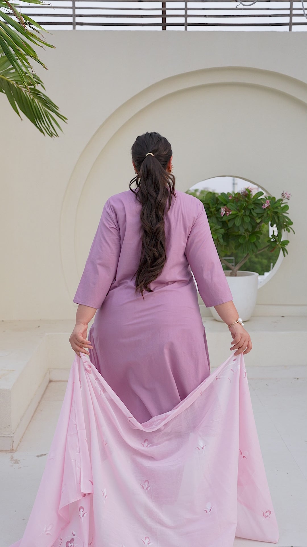 Brush Paint Lilac Kurta Set with Dupatta