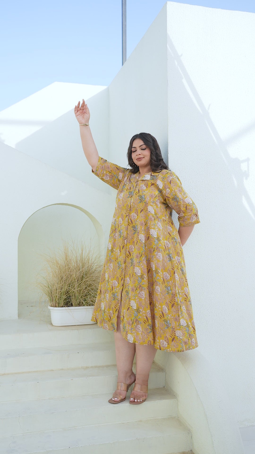 Mustard Floral Plus Size Dress