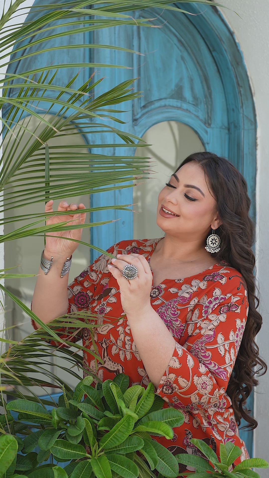 Red Printed Cotton Kurta Palazzo Set